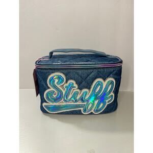 OMG! ACCESSORIES STUFF QUILTED DENIM COSMETIC BAG NWT